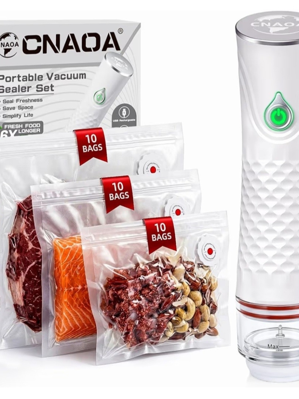 White Portable Vacuum Sealer with 30 Vacuum Bags